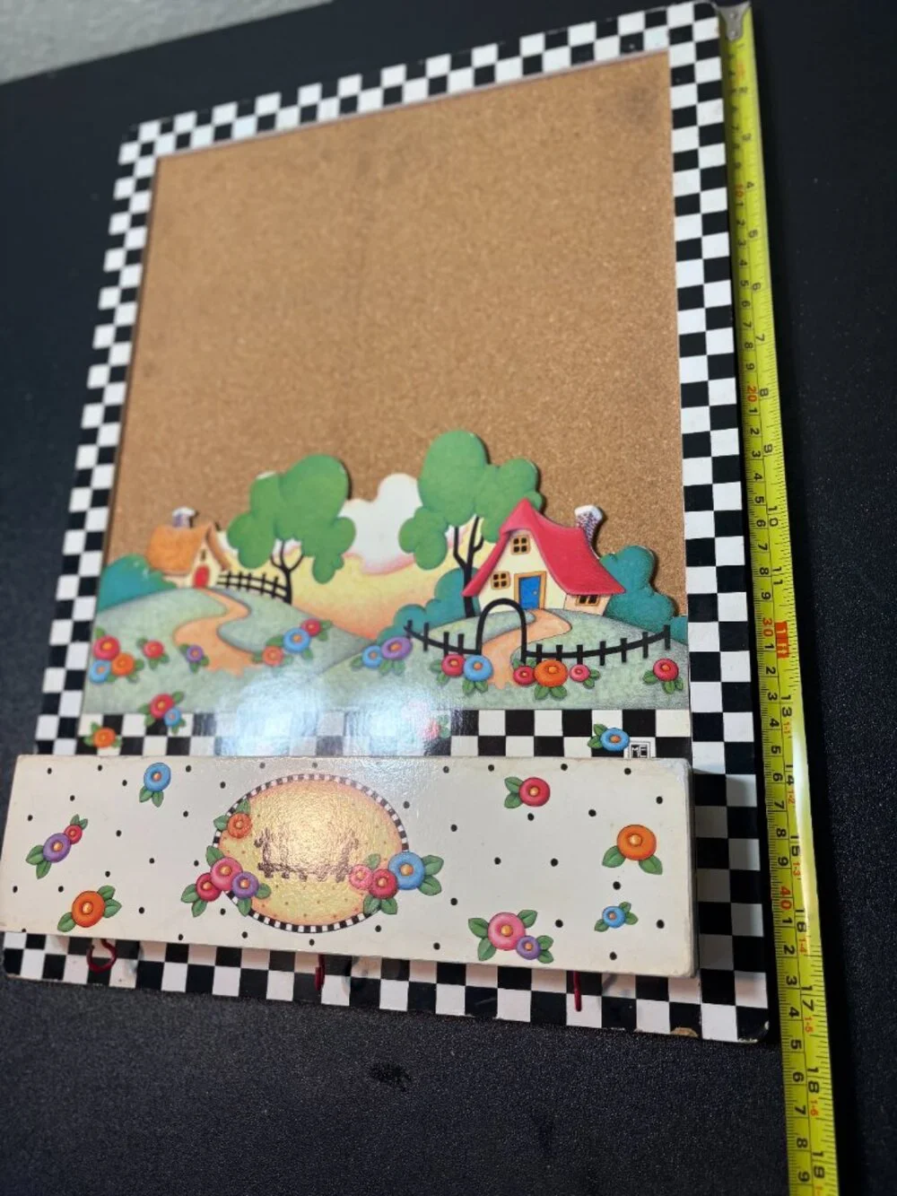 Vintage Mary Engelbreit Cork Board Bulletin Board with 3 Hooks & Cubbys